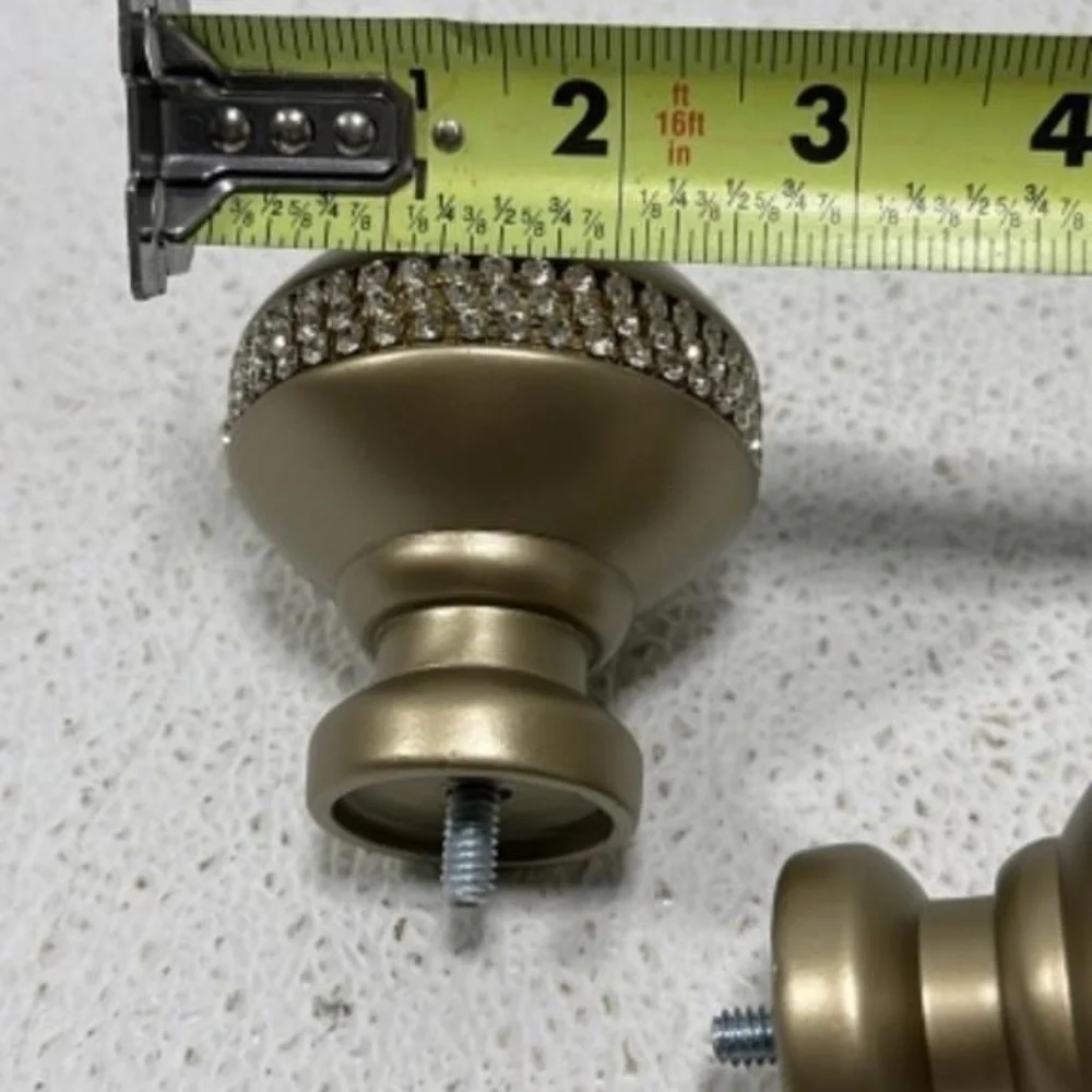 Fancy Curtain Rod Ends Gold Color With Rhinestones Set of One Home Decoration